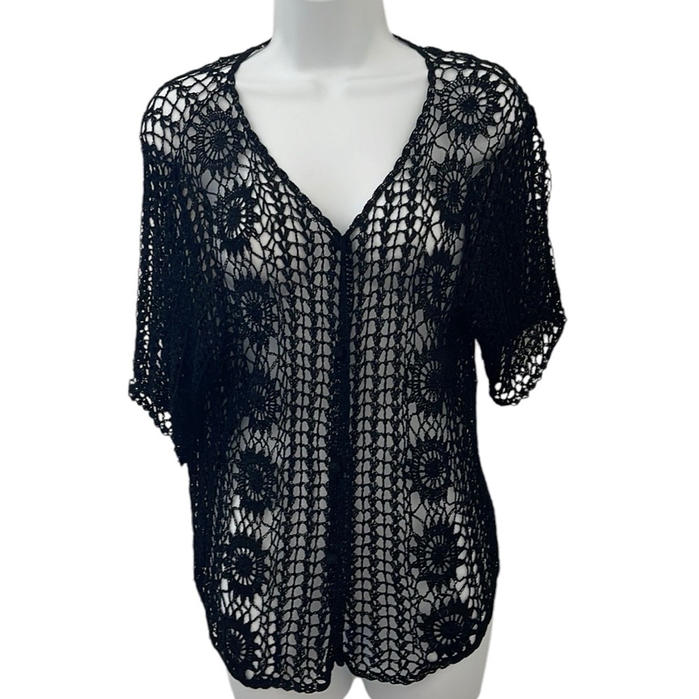 Stylish Black  Crochet cardigan or swimsuit coverup